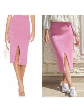 Free People Skyline Pink Fireworks Ribbed Knit Slit Midi Skirt XS With Slit Boho